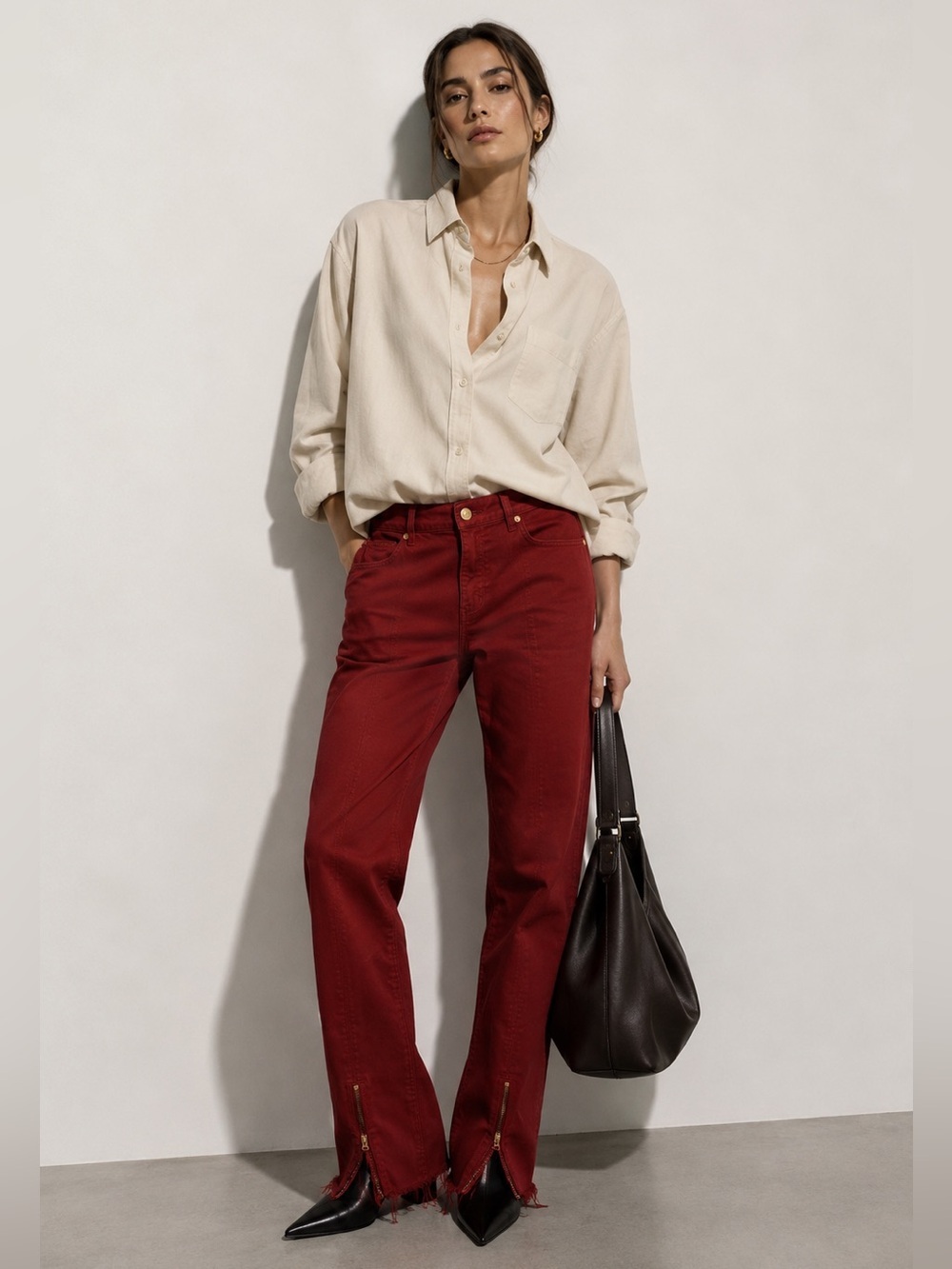 Zara Trafaluc Red Coated Denim Jeans with Zipper - 6